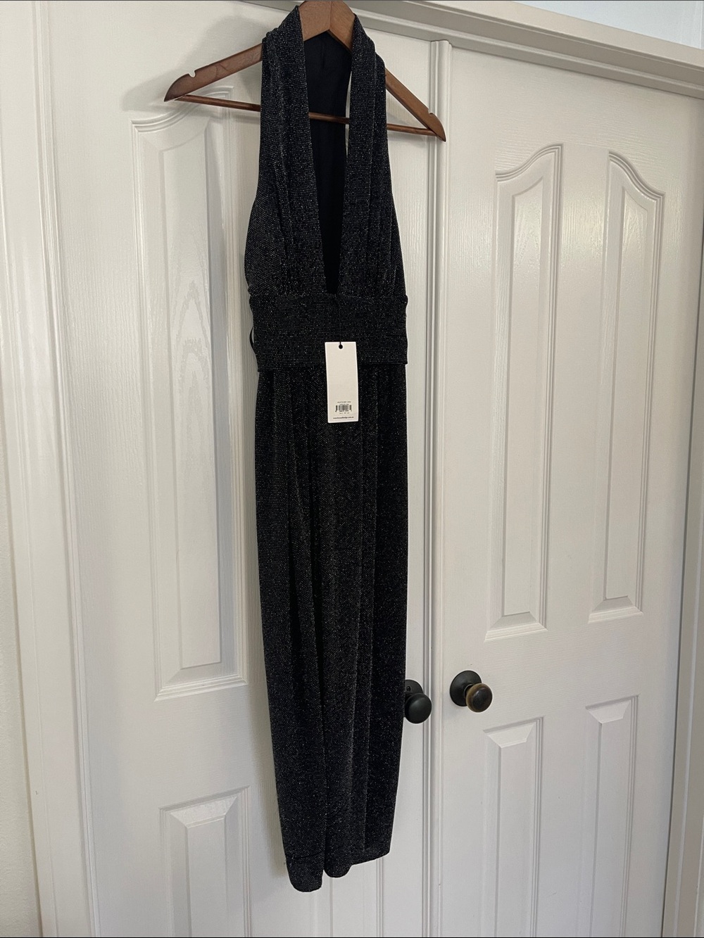 Bec and bridge galactica deep v Black Sparkle halter back midi sexy dress. Sz 4